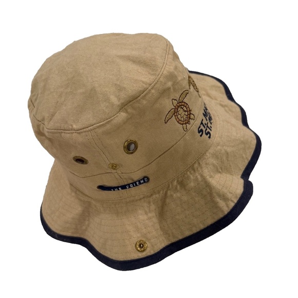 St. Maarten Embroidered Turtles Bucket Boonie Travel Sun Hat Tan Adj. Chip Strap - Picture 3 of 7